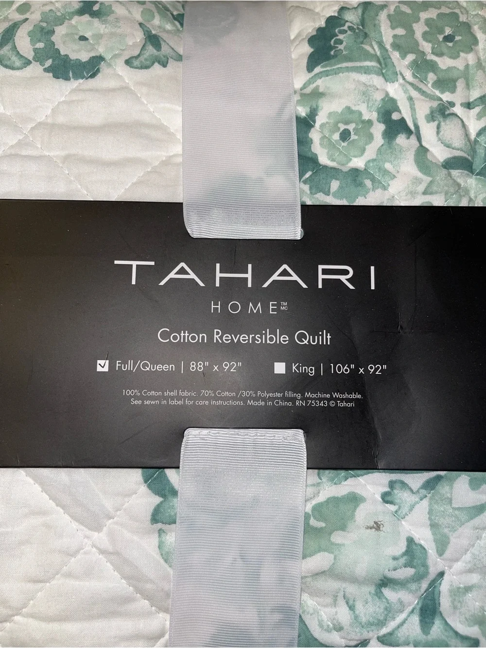 Tahari Floral Cotton Reversible Quilt in White and Green